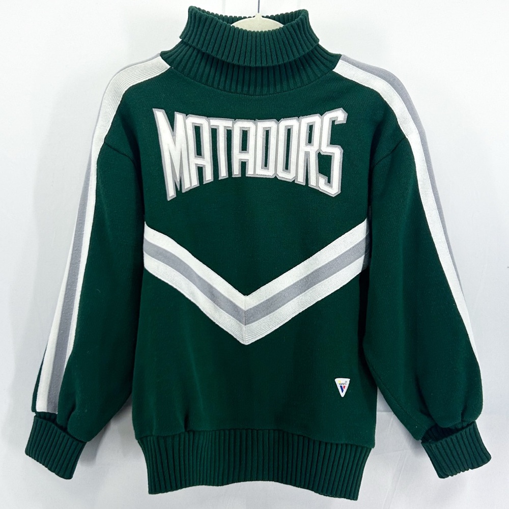Vintage 90s Varsity Spirit MATADORS Turtleneck Sweater Forest Green & White